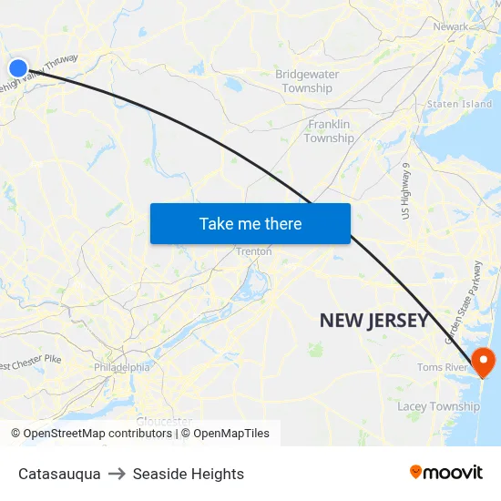 Catasauqua to Seaside Heights map
