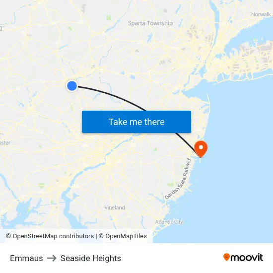 Emmaus to Seaside Heights map