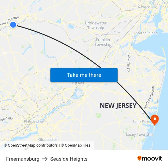 Freemansburg to Seaside Heights map