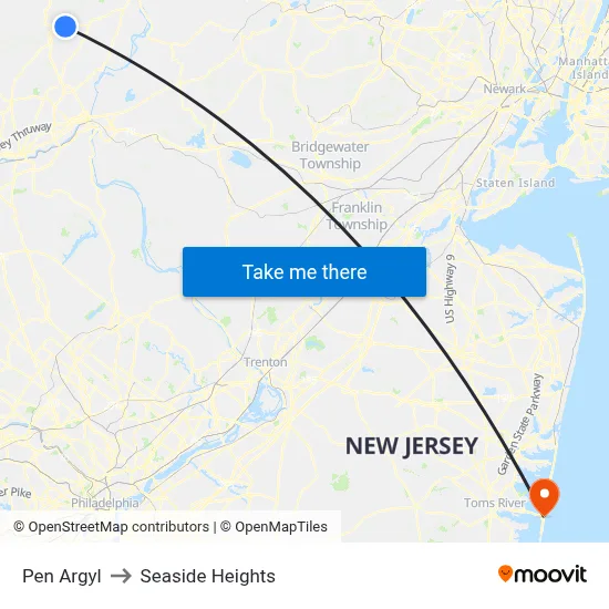 Pen Argyl to Seaside Heights map