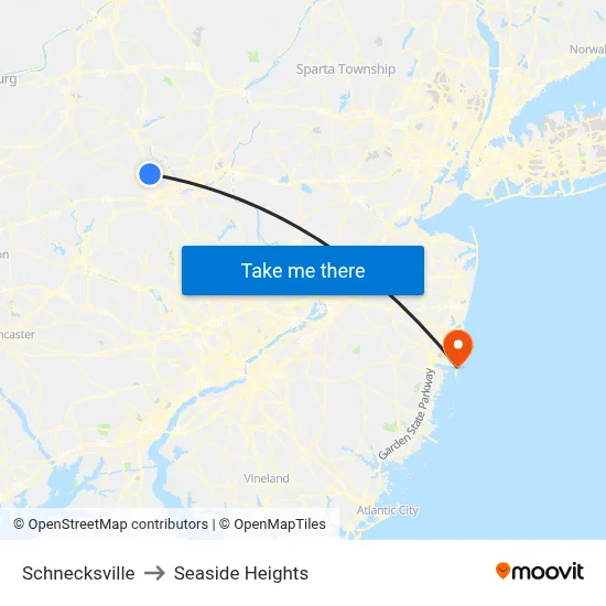 Schnecksville to Seaside Heights map