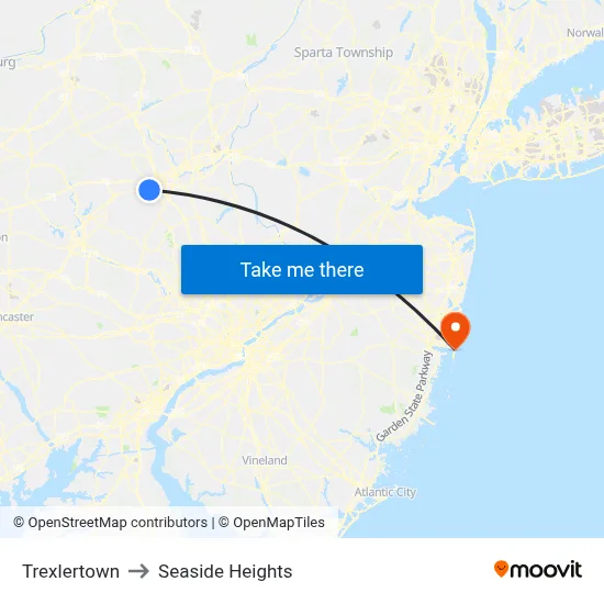 Trexlertown to Seaside Heights map