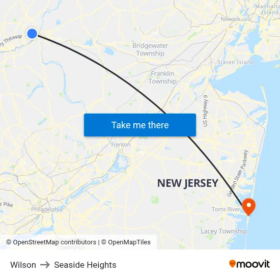 Wilson to Seaside Heights map