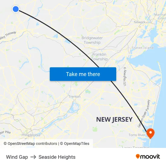 Wind Gap to Seaside Heights map