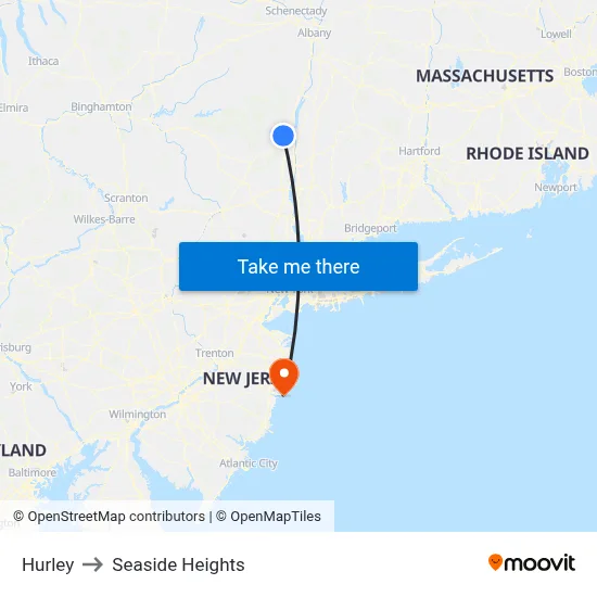 Hurley to Seaside Heights map
