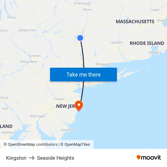 Kingston to Seaside Heights map