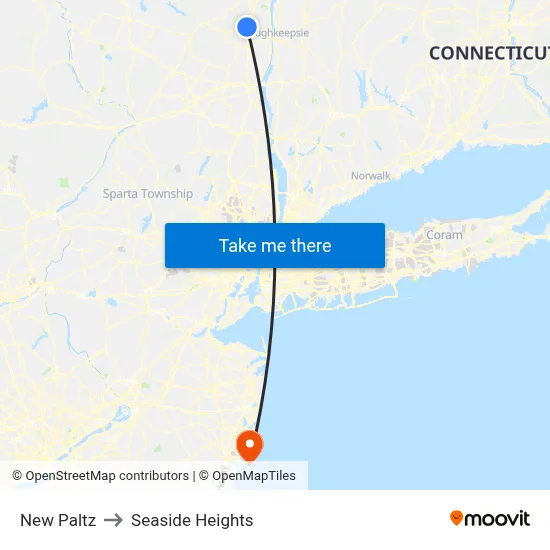 New Paltz to Seaside Heights map