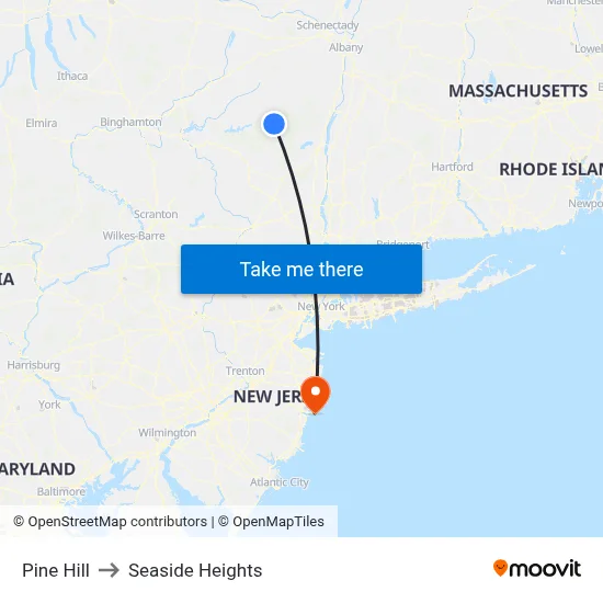 Pine Hill to Seaside Heights map