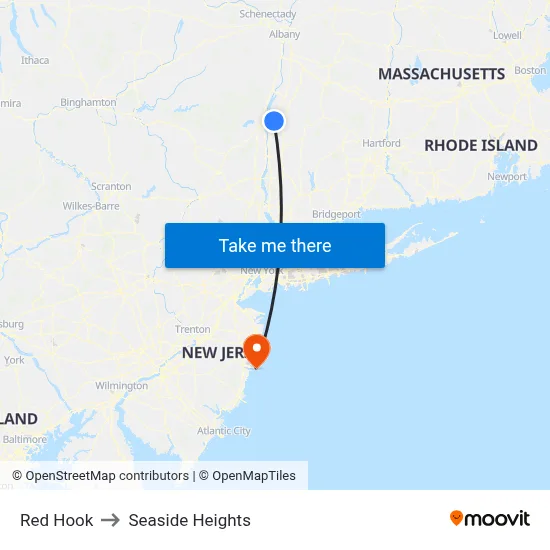 Red Hook to Seaside Heights map