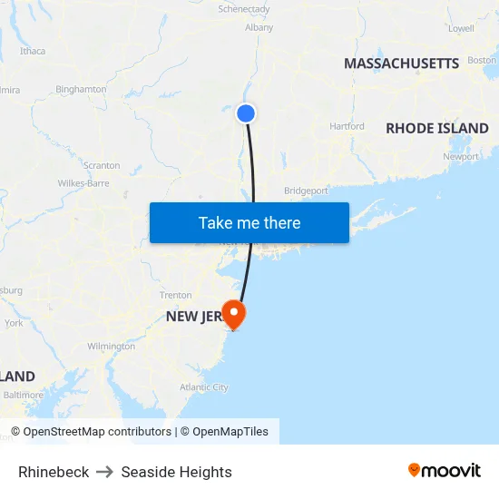 Rhinebeck to Seaside Heights map