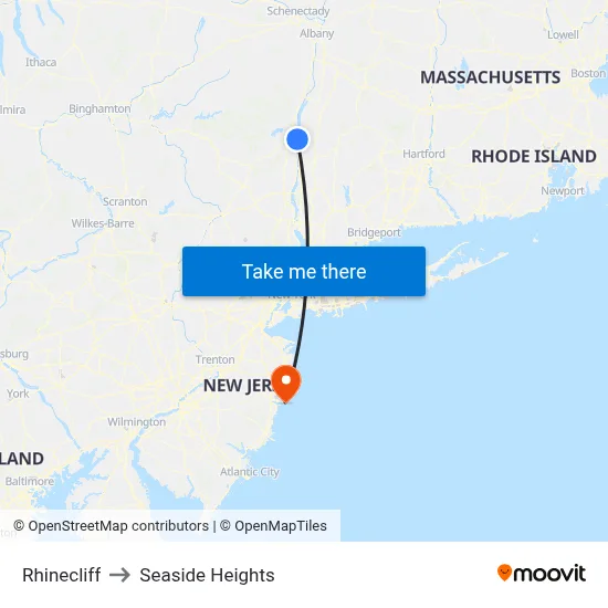 Rhinecliff to Seaside Heights map