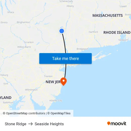 Stone Ridge to Seaside Heights map