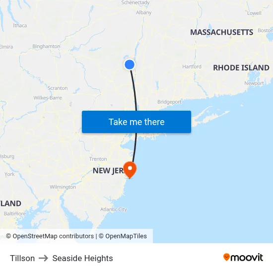 Tillson to Seaside Heights map