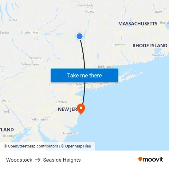 Woodstock to Seaside Heights map