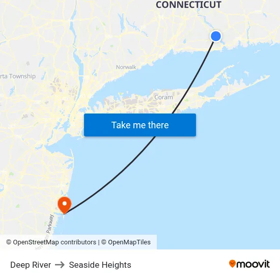 Deep River to Seaside Heights map