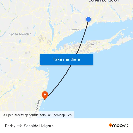 Derby to Seaside Heights map