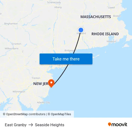 East Granby to Seaside Heights map