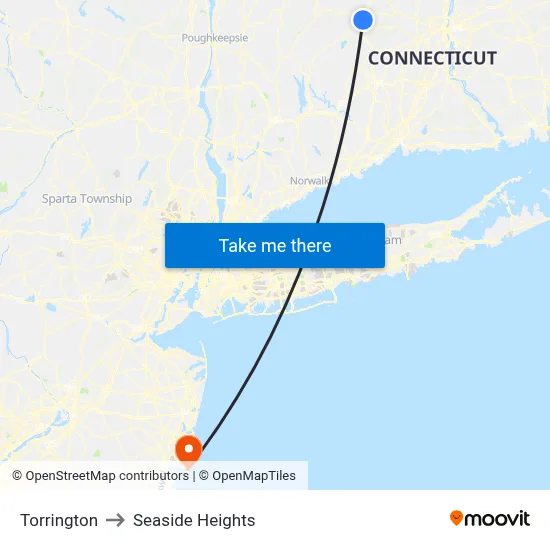 Torrington to Seaside Heights map
