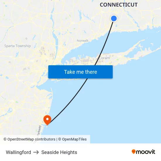 Wallingford to Seaside Heights map