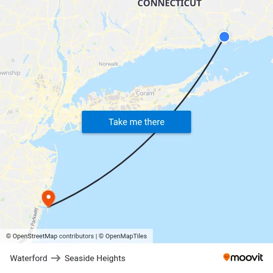 Waterford to Seaside Heights map