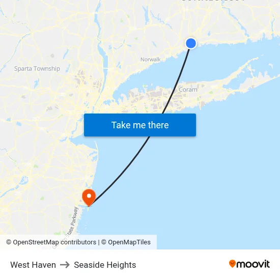 West Haven to Seaside Heights map