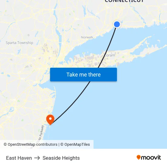 East Haven to Seaside Heights map