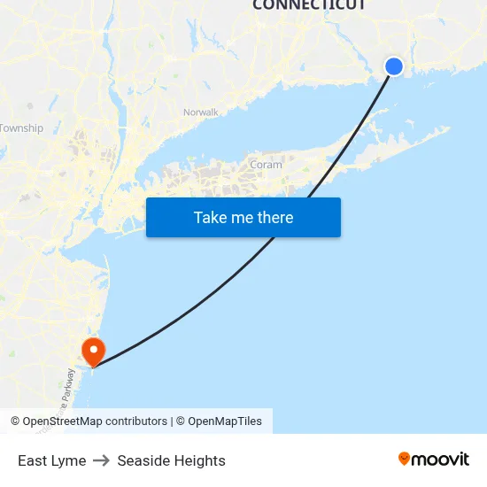 East Lyme to Seaside Heights map