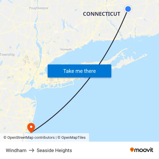Windham to Seaside Heights map