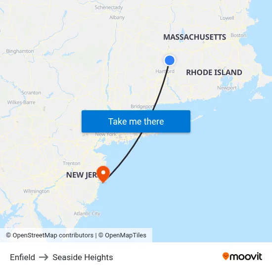 Enfield to Seaside Heights map