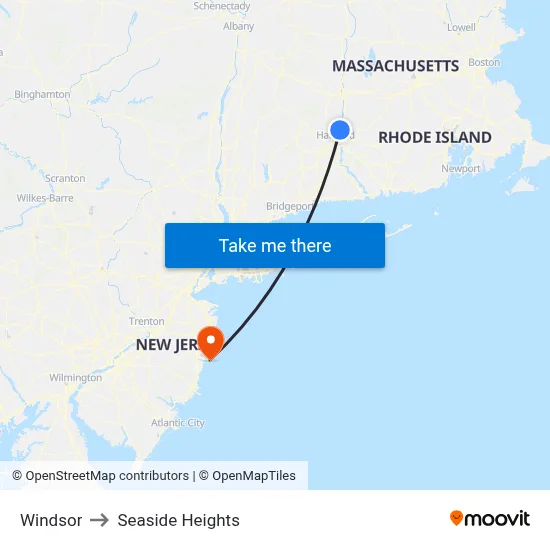 Windsor to Seaside Heights map
