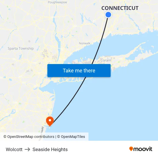 Wolcott to Seaside Heights map