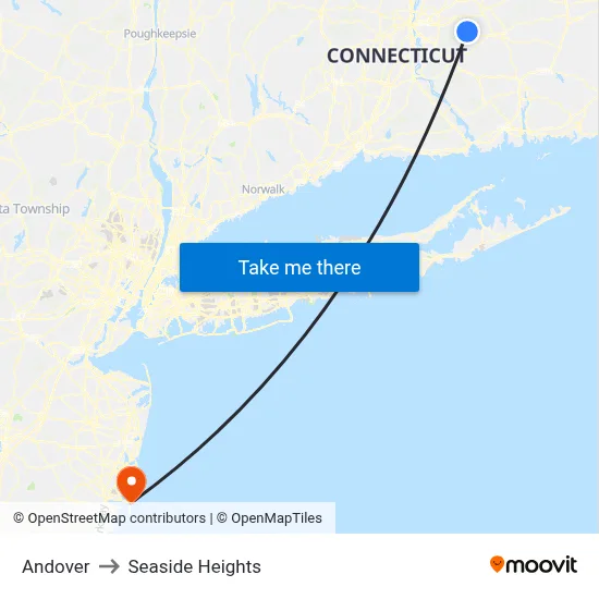 Andover to Seaside Heights map