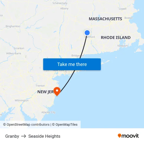 Granby to Seaside Heights map