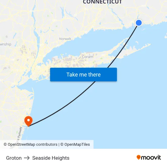 Groton to Seaside Heights map