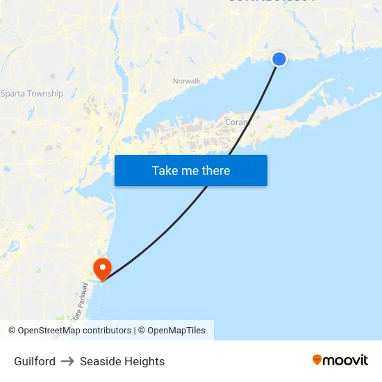 Guilford to Seaside Heights map