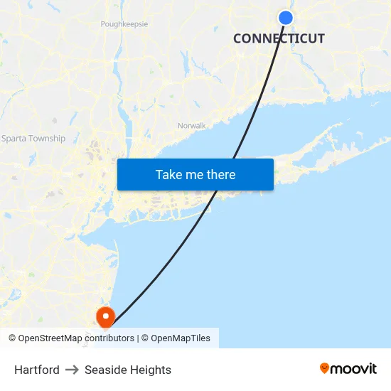 Hartford to Seaside Heights map