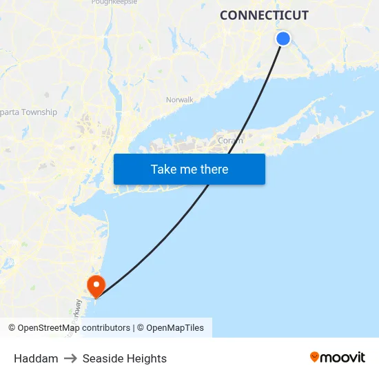 Haddam to Seaside Heights map