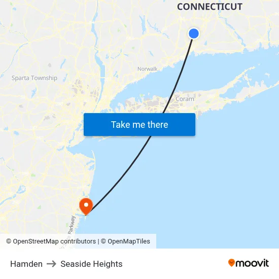 Hamden to Seaside Heights map