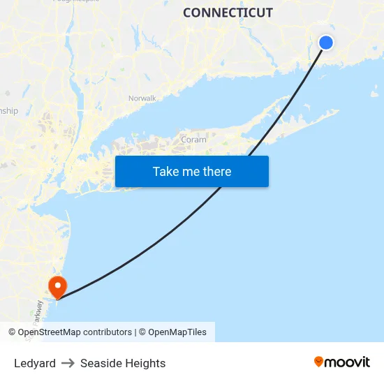 Ledyard to Seaside Heights map