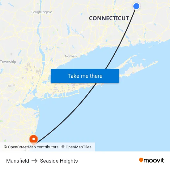 Mansfield to Seaside Heights map