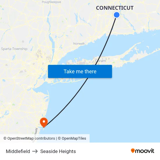 Middlefield to Seaside Heights map