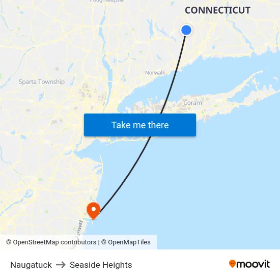 Naugatuck to Seaside Heights map