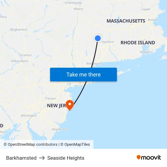 Barkhamsted to Seaside Heights map