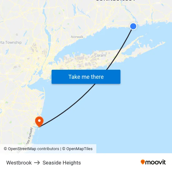 Westbrook to Seaside Heights map