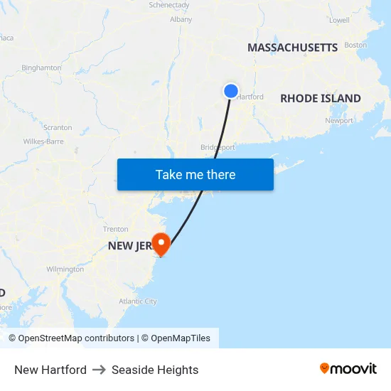 New Hartford to Seaside Heights map