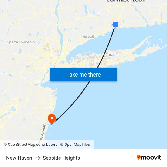 New Haven to Seaside Heights map