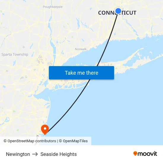 Newington to Seaside Heights map