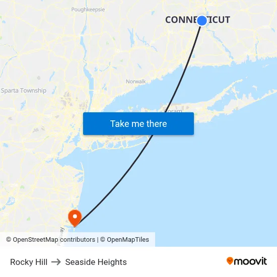 Rocky Hill to Seaside Heights map