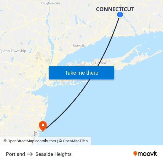 Portland to Seaside Heights map