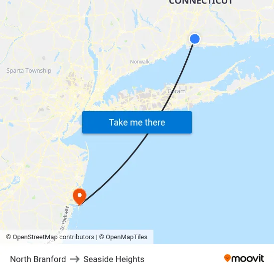 North Branford to Seaside Heights map